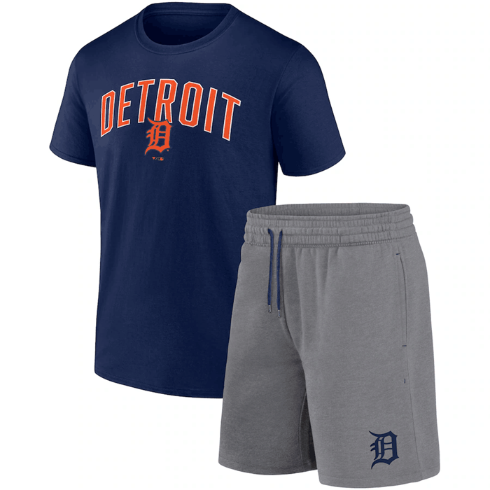 Men's Detroit Tigers Navy/Heather Gray Arch T-Shirt & Shorts Combo Set Men's Detroit Tigers Navy/Heather Gray Arch T-Shirt & Shorts Combo Set